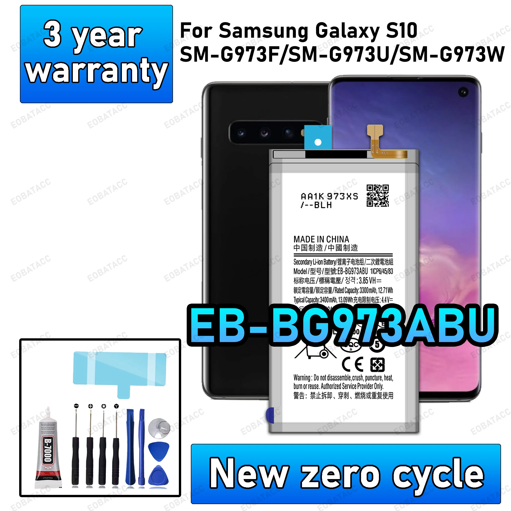 

100% New High Quanlity EB-BG973ABU Battery For Samsung Galaxy S10/SM-G973F/SM-G973U Replacement Batteria Batteries+Free tools