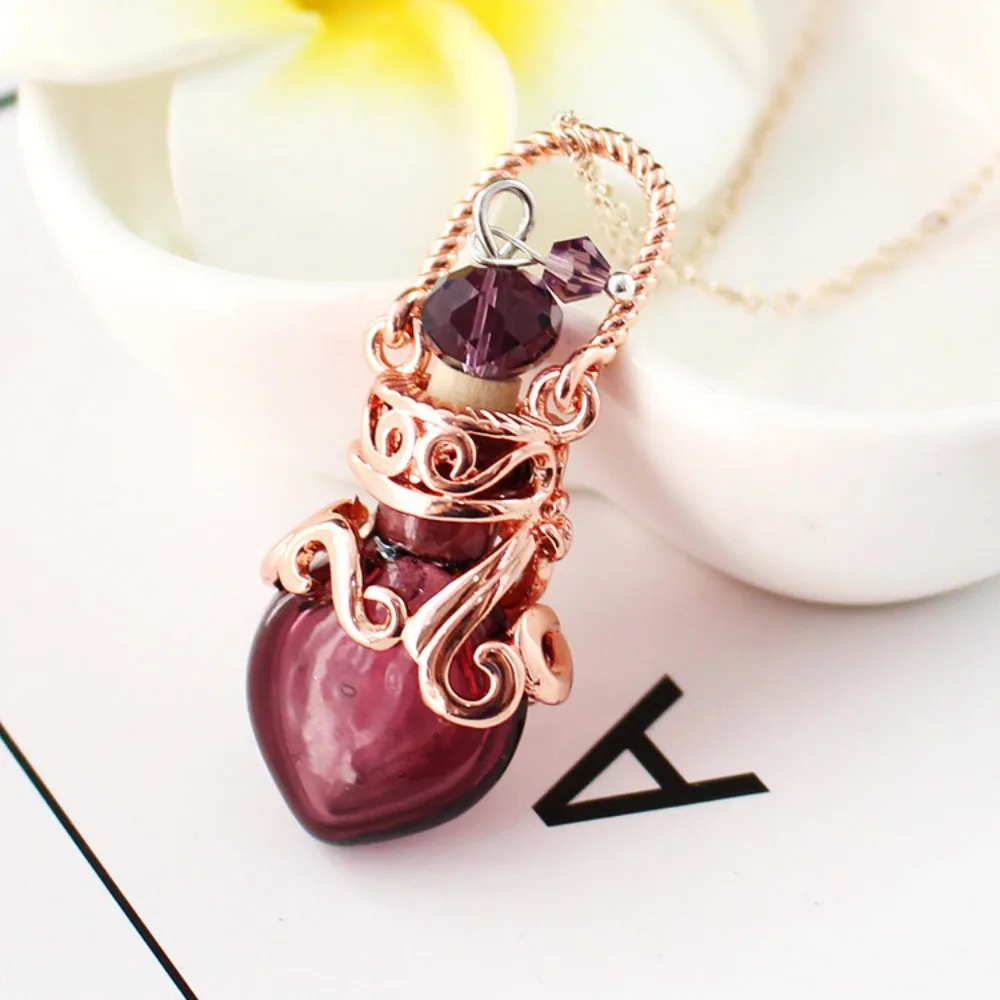 Vintage Aromatherapy Essential Oil Glass Bottle Pendants Rose Gold Flower Basket Collar Chain Women's perfume Diffuser Necklace
