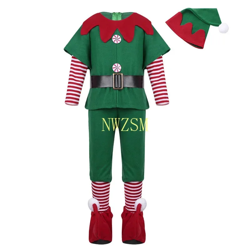

az152022 green Elf christmas Costume Festival Santa Clause for Girls New Year chilren clothing Fancy Dress Xmas Party Dres