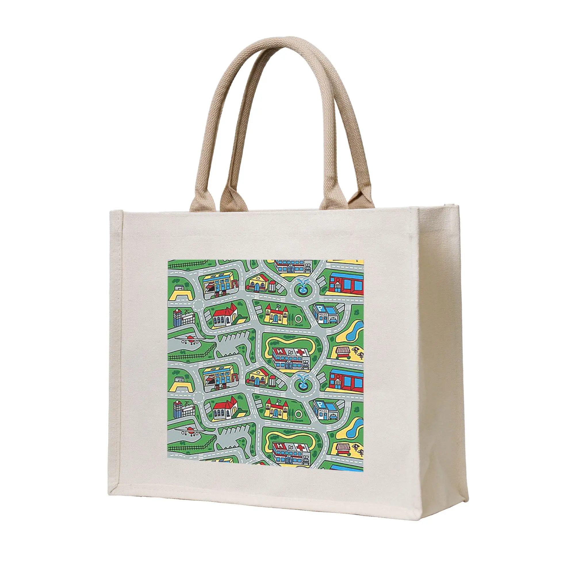 

Сумка-тоут из холщовой ткани в стиле 90-х с ностальгическим дизайном, складная, для женщин, на плечо, дорожная, для покупок, с изображением автомобильных дорог и ковровых покрытий