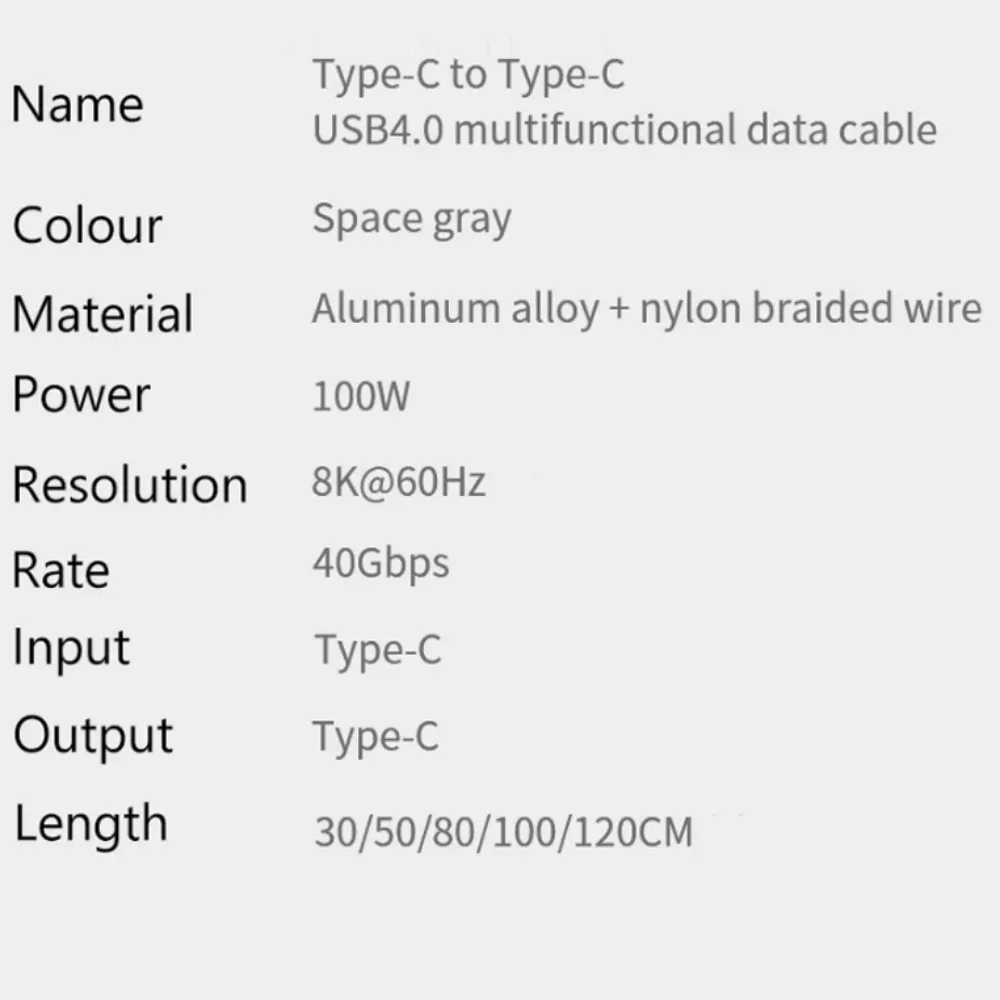 8K@60Hz Thunderbolt 3 Fast Charging Cable 40Gbps USB4.0 USB C To Type C Data Cord Straight Head/Elbow Super Fast Charging