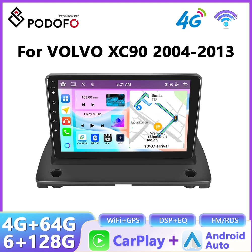 Podofo Draadloze CarPlay Android Auto Autoradio voor VOLVO XC90 2004-2013 GPS Navigatie 2Din Multimedia Autoradio stereo - afbeelding 2