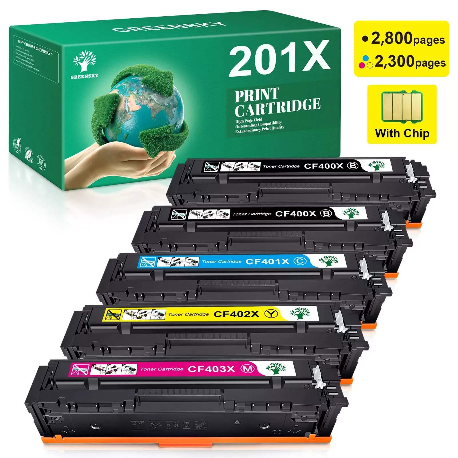 

5PK High Yield CF400X 201X 201A Toner Set For HP Color Laser Jet Pro MFP M277dw