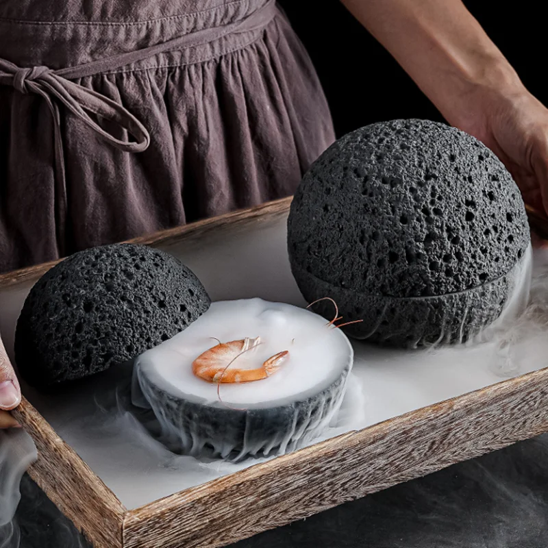 Creative Planet Sashimi Dry Ice Plate Special Lava Stone Seafood Sushi Restaurant Salmon Serving Plate