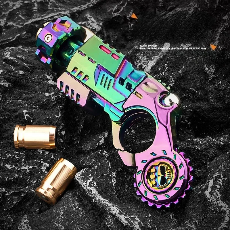 Metal Fidget Spinner EDC Toy Gun with Ejection Shell Multi Play Ratchet Flip Stress Relief Gifts for All Ages