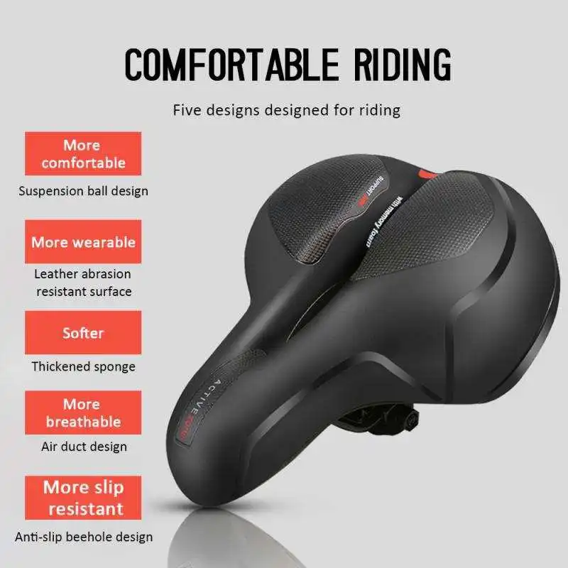 Shock Absorbing Bicycle Saddle Men\'s and Women\'s Hollow Breathable MTB Road Bike Saddle Big Butt Bicycle Seat Safety Warning