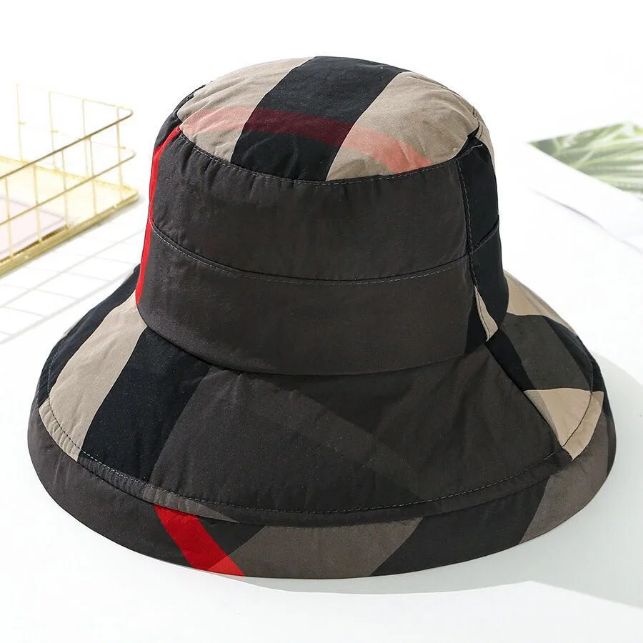 Women Summer Plaid Folding Bucket Hat for Beach Holiday Lady Spring Bowler Sun Protection Cap Classic Headgear New in Wholesale