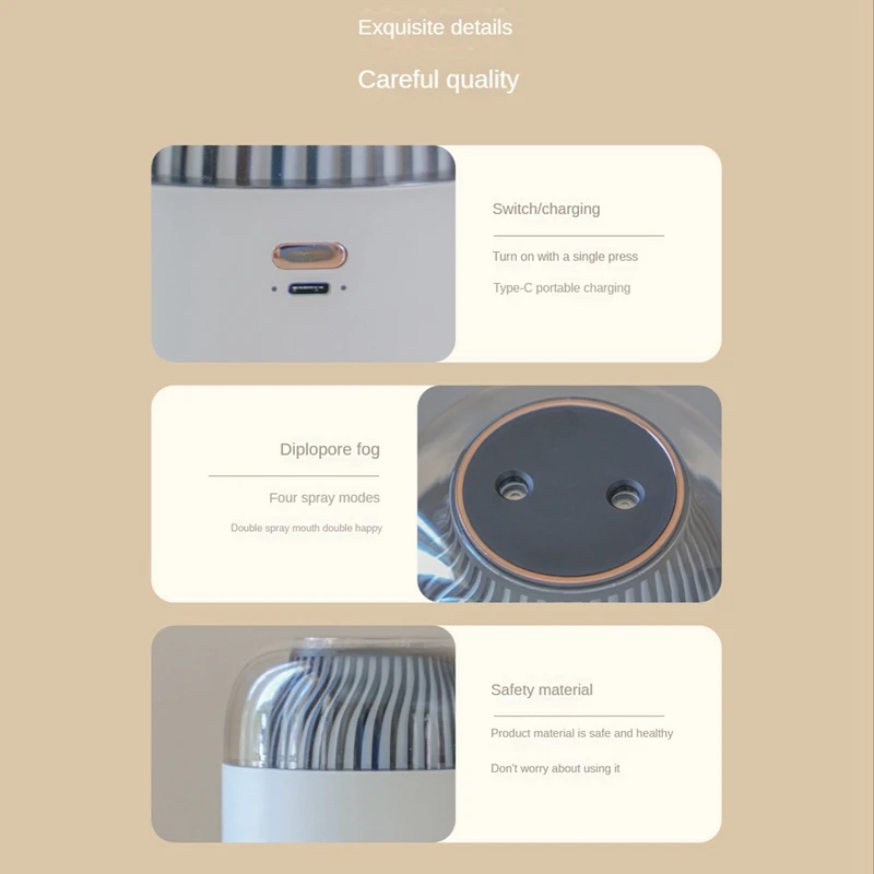 

Humidifier Humidifier 1000ML Rechargeable Double Humidifiers with Night Light 4-Mist Modes Air Humidifier for Home Office -B