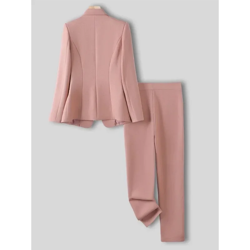 Pink Blue Black Formal Women Blazer and Pant Suit Ladies Female Business Work Wear Jacket Trouser 2 Piece Set For Autumn Winter