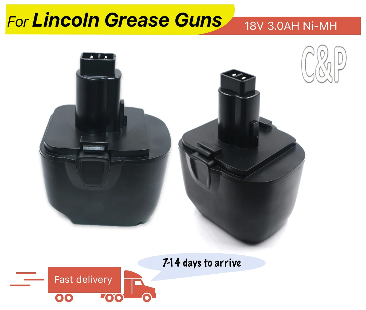 

C & P для Lincoln Power Luber Grease Gun 18 В, аккумуляторный штифт 3,0 Ач Ni-MH, 2 шт., сменный аккумулятор LNC 1842 1844 LNC1801 63120-1578