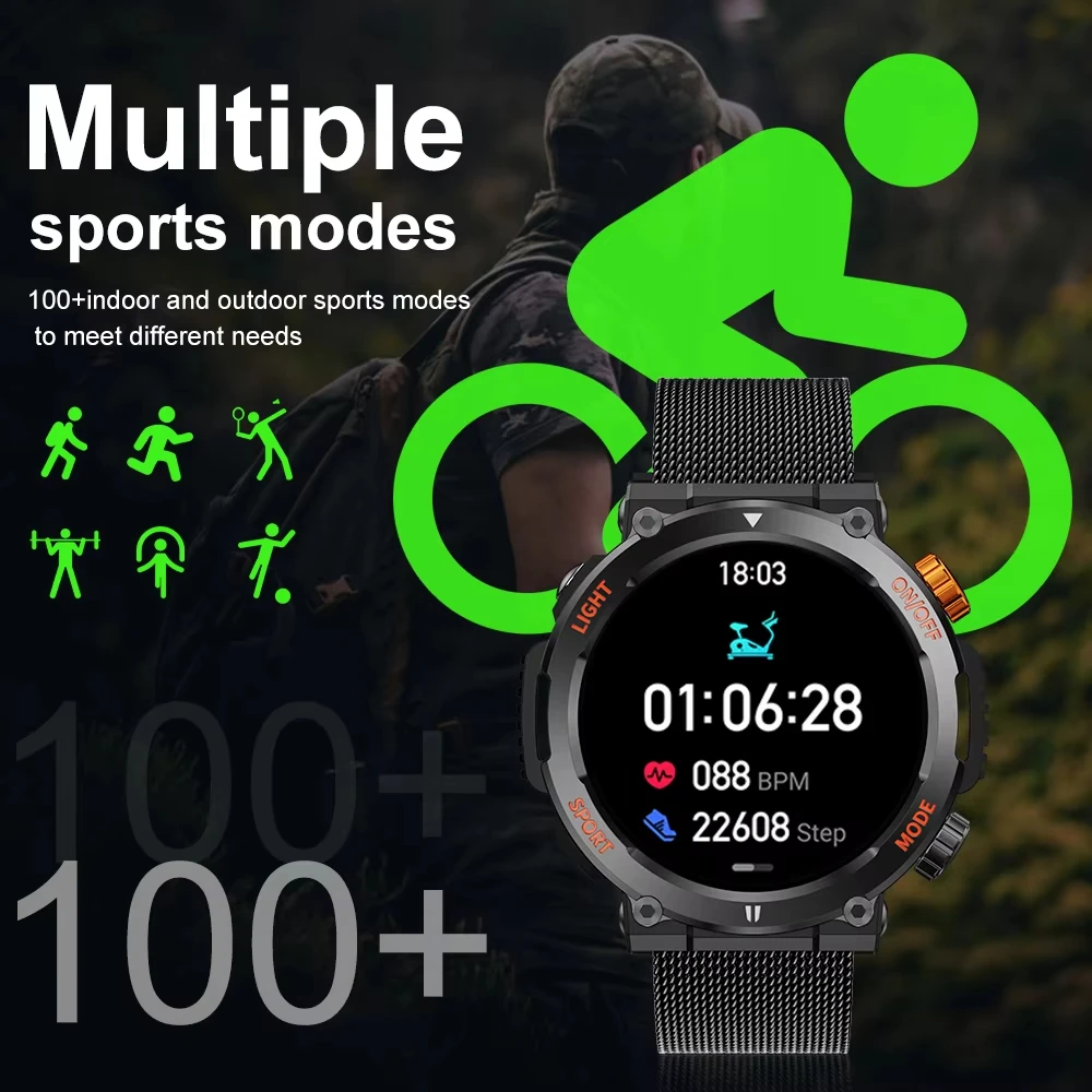 LIGE nuevo reloj inteligente para hombre, brújula, linterna LED, calorías, militar, deporte al aire libre, reloj deportivo para hombre, llamada inalámbrica, reloj inteligente 2024