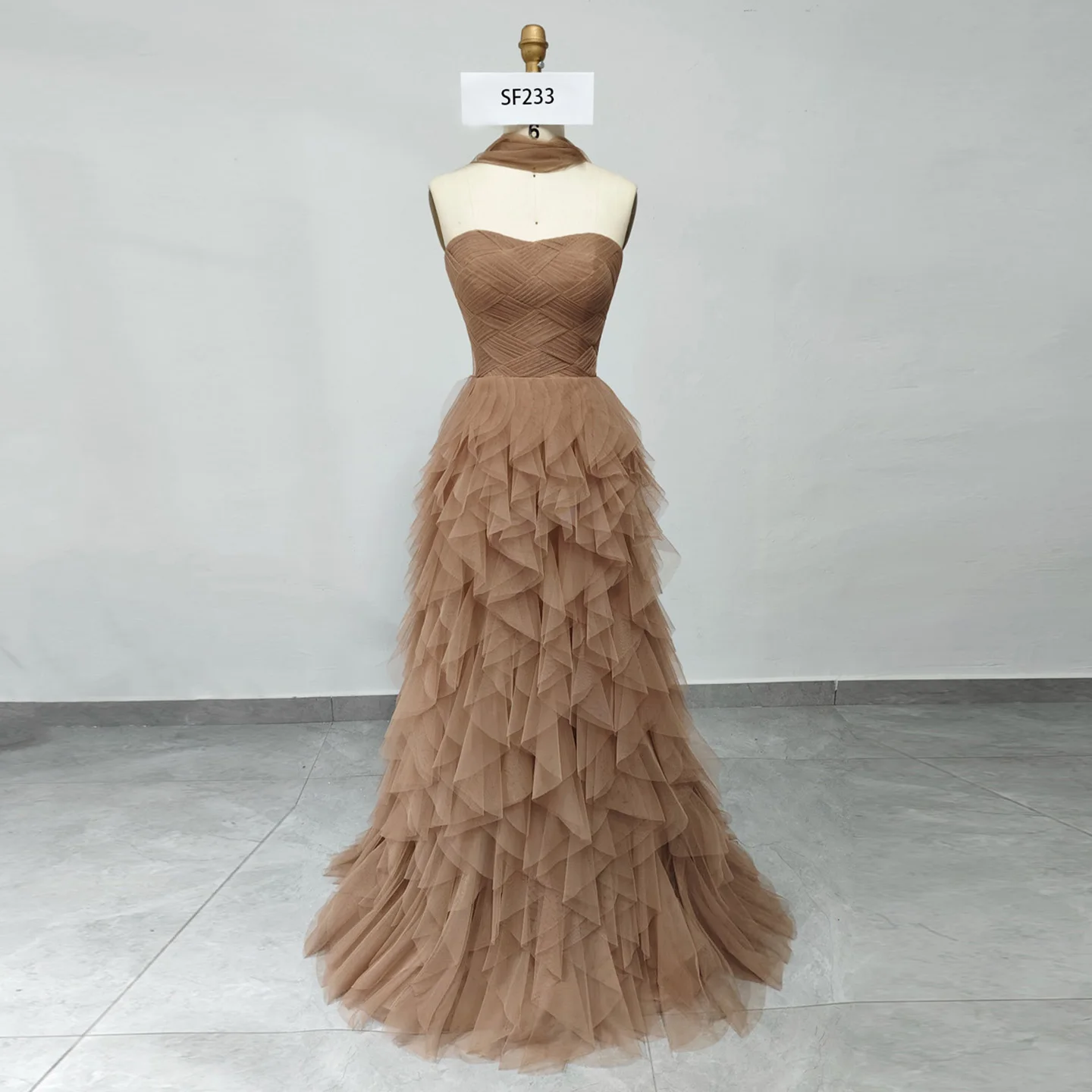 Sharon Said Elegante abito da sera a sirena blu navy con volant sciarpa Abiti da festa di nozze da donna modesti SF233 personalizzati