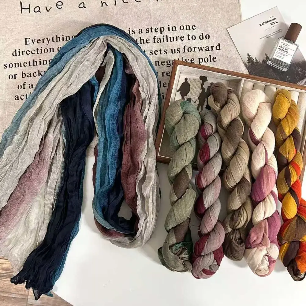 

Богемная женская длинная плиссированная шаль, ветрозащитный шарф с градиентной текстурой, плиссированный дизайн градиентного цвета