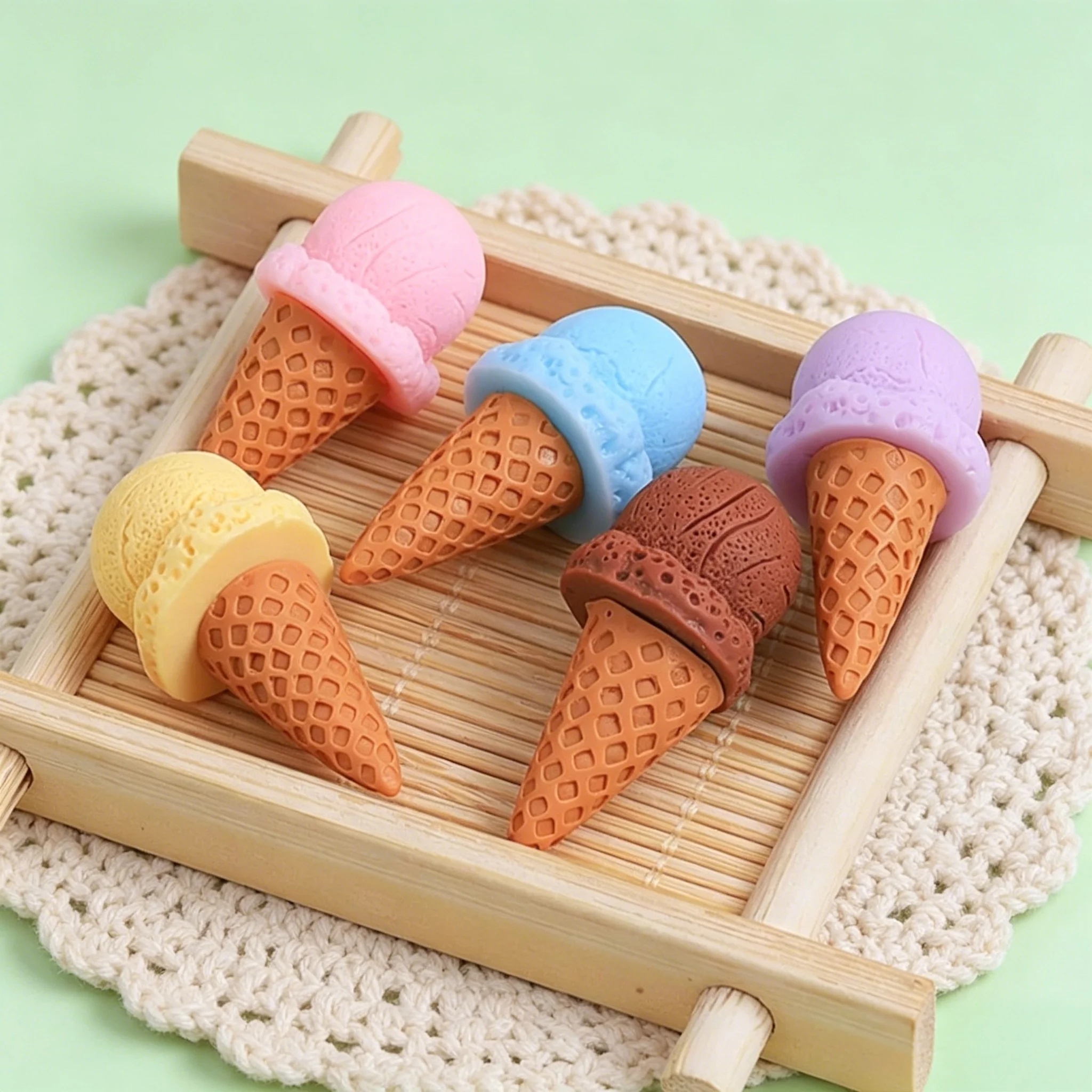 10Pcs/Pack Ice Cream Resin Cabochons, Shiny Flat Back for DIY Decoration