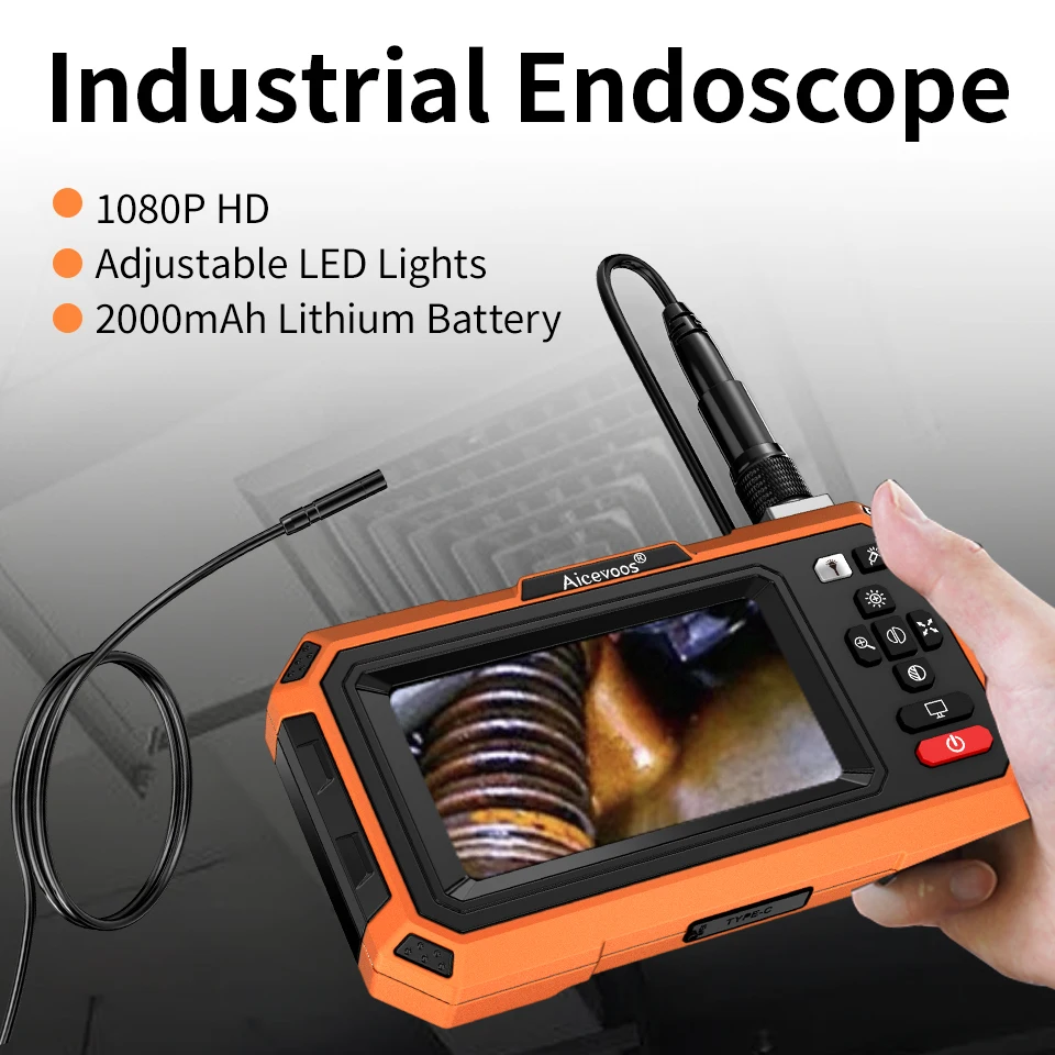 Aicevoos Handheld Industrial Endoscope,360° Two-Way Articulating,HD 1080P,Inspection Camera,LED Light,Borescope,4.3