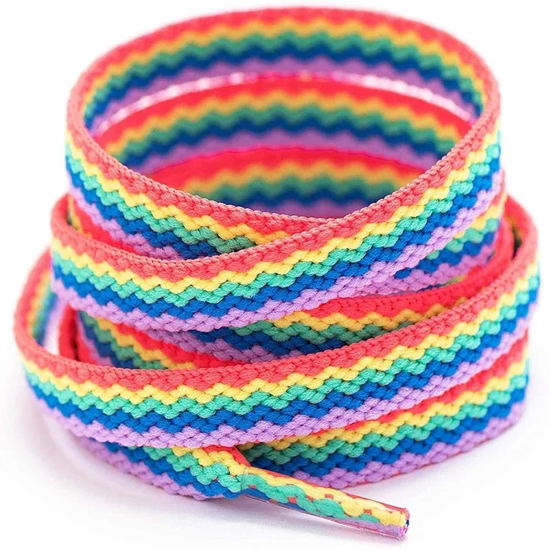 1Pair Classic Hollow Woven Shoe Laces Rainbow Colorful Shoelaces Off Sneaker White Shoelaces for AJ/AF Stitching Creative String