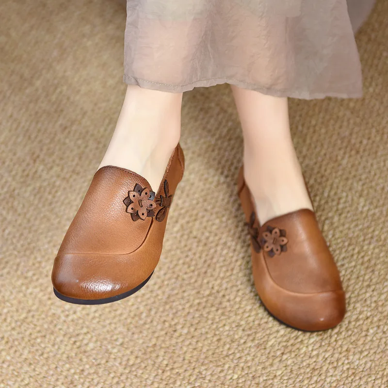 2024 Spring Leather Flats Women Soft Loafers Shoes Genuine Leather Ballet Flats Slip on Shoes for Women Handmade