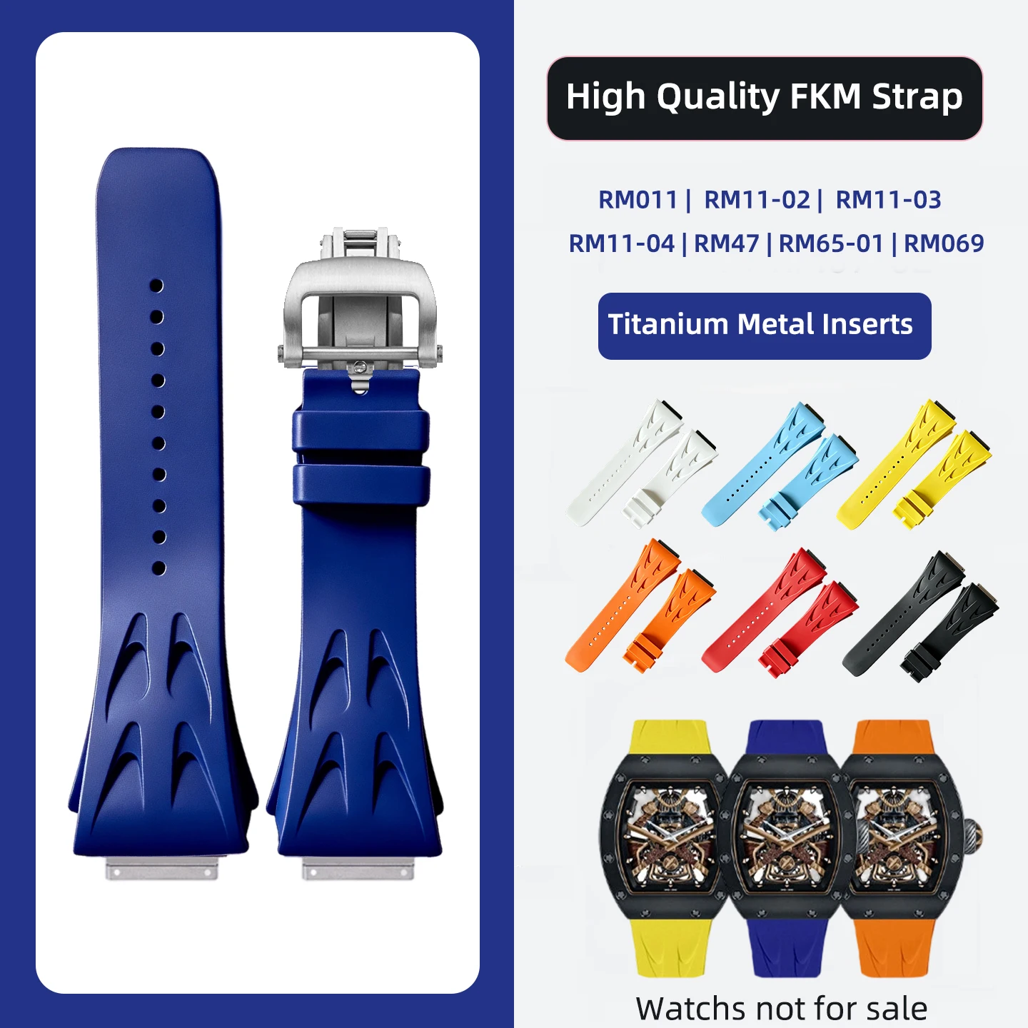 RM011 11-03 RM65-01 Watch Strap | 24mm Fluor Rubber Band for Richard Miller Durable & Lightweight Soft strap Metal Folding Buckl