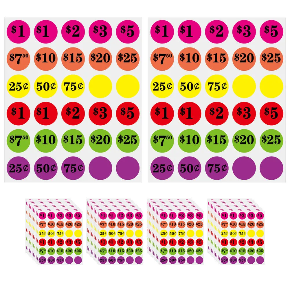 

50 Sheets Price Stickers Bright Colorful Supermarket Sale Pricing Stickers Self-Adhesive Retail Store Price Labels Yard Sale