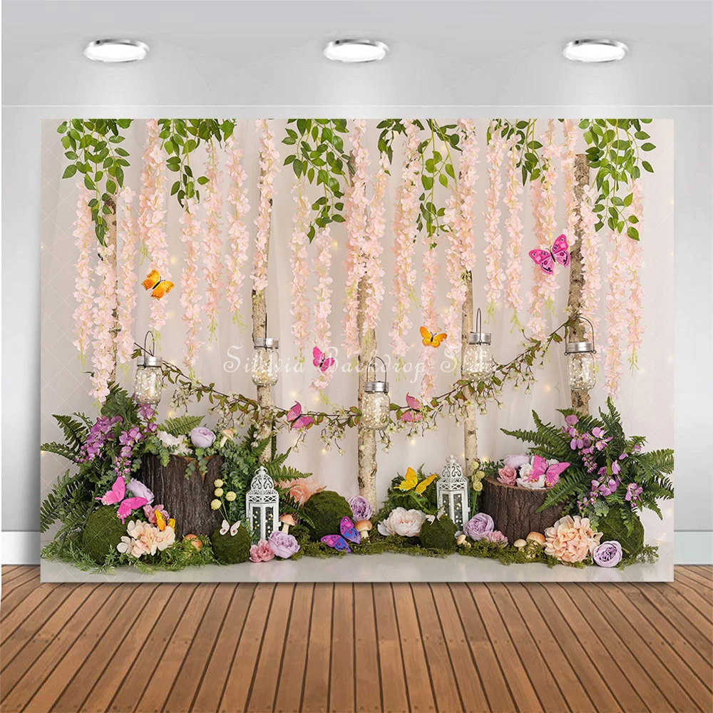 Butterfly Fairy Garden Photography Backdrop Children Birthday Cake Smash Photography Backdrop Kids Portrait Photo Studio Props