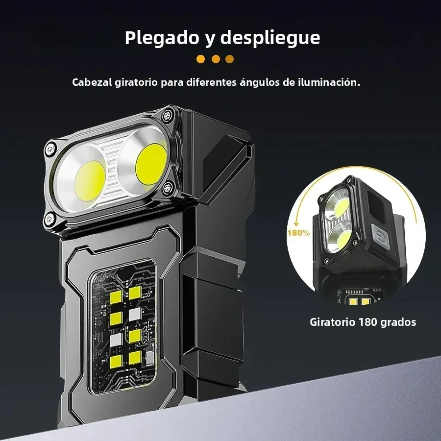 Mini linterna LED recargable por USB, linterna portátil superbrillante con imán trasero, luz de emergencia COB lateral y linterna de Camping