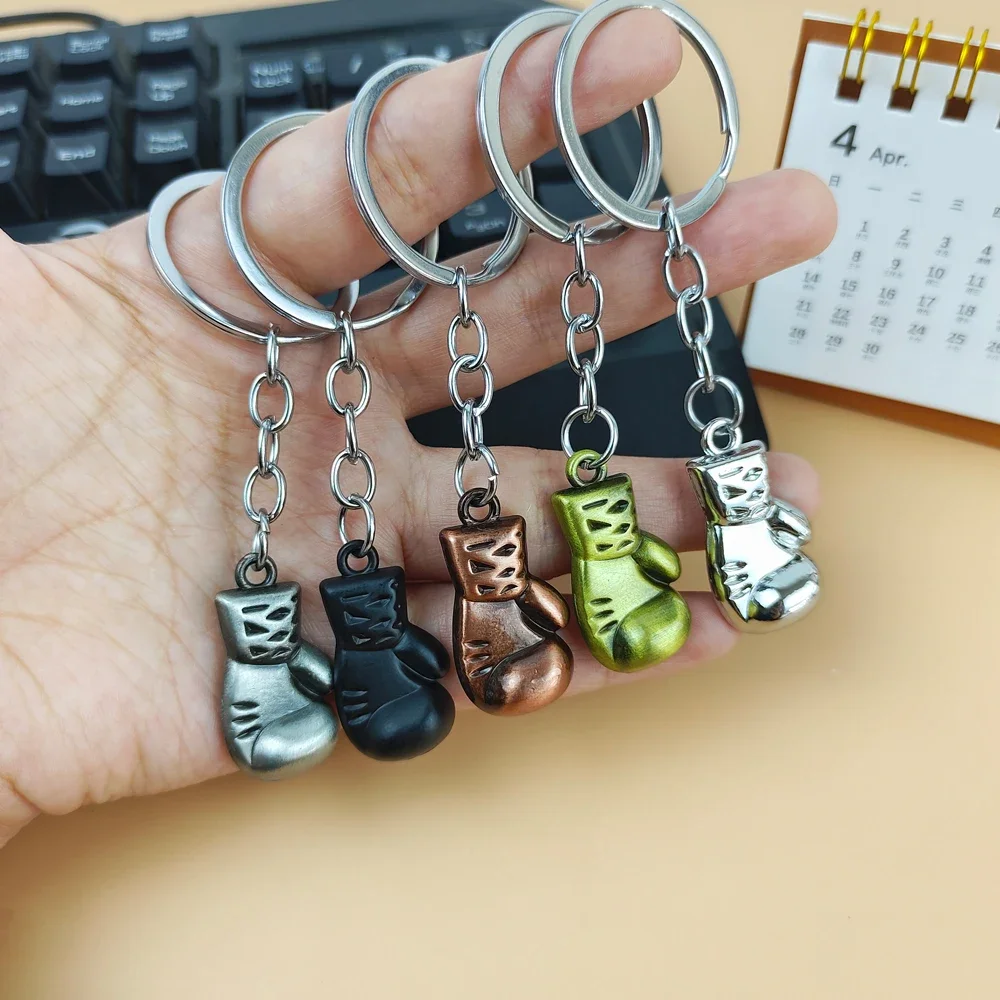 Creative Mini Creative 3D Metal Boxing Gloves Keychain Cute Gym Keyring  Pendant Shock Key Holder Car Key Ring for Boy Men Gift