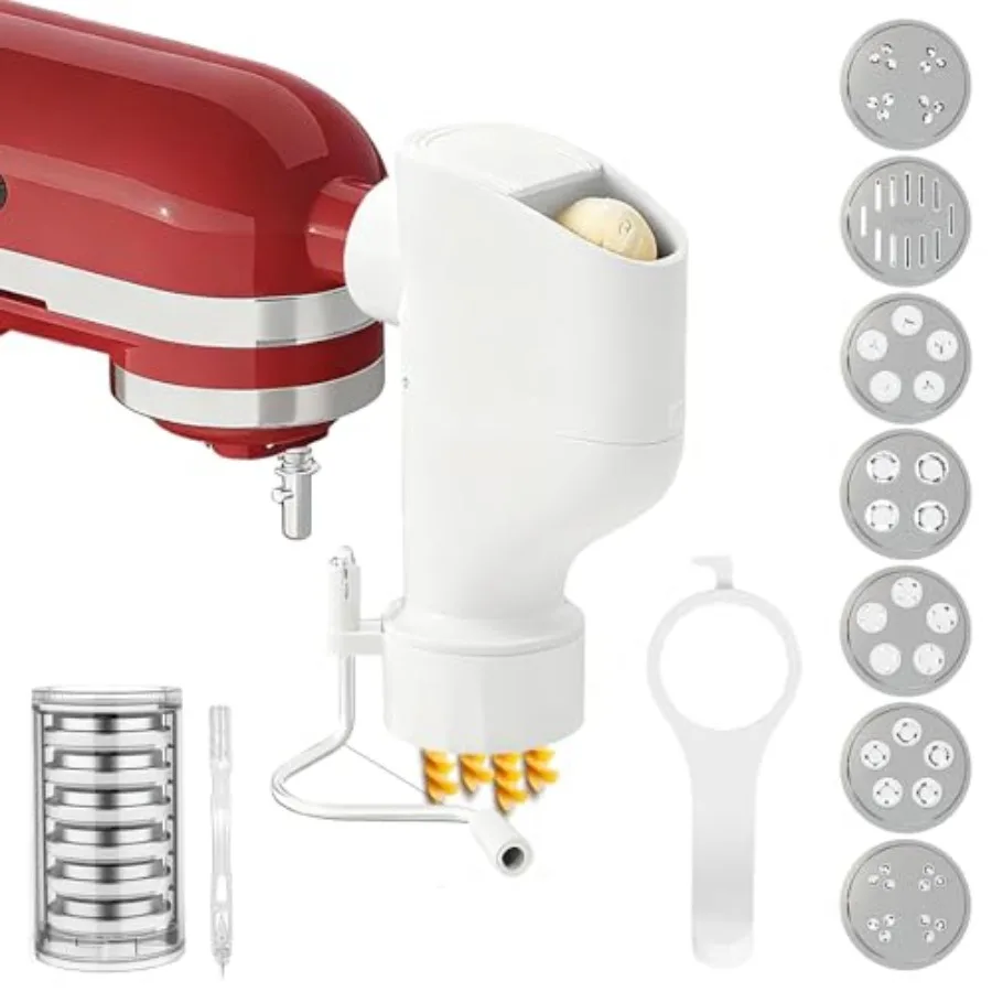 

Gourmet Pasta Press Attachment for KitchenAid Stand Mixers Pasta Maker Attachments with 7 Interchangeable Pasta Plates Kitchen