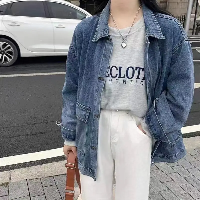 Cappotto di jeans nero da donna invernale abbottonato aderente escursionismo temperamento di fascia alta giacche con pannelli accoglienti con cerniera blu scuro invecchiate