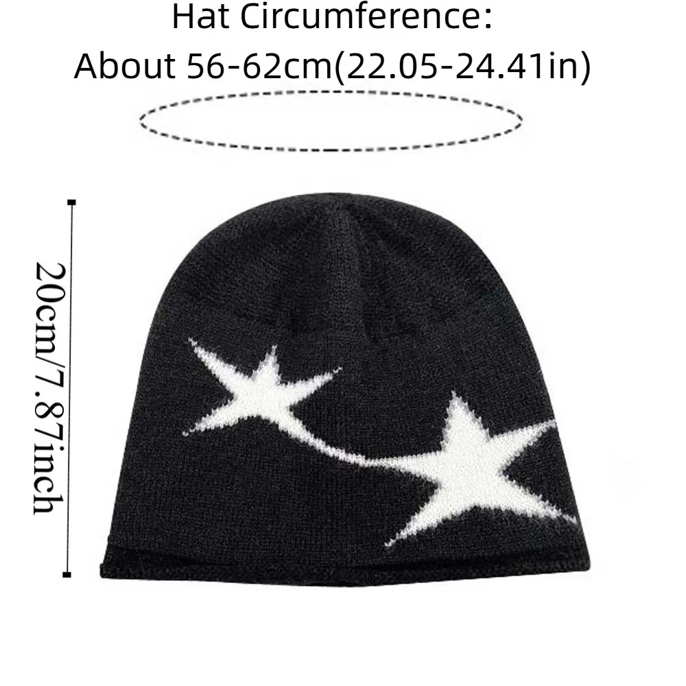 Topi Rajut Elastis Bergaya Hip-hop Streetwear, Topi Wol Jacquard, Penutup Kepala Lembut Tanpa Pinggiran, Beanie untuk Luar Ruangan