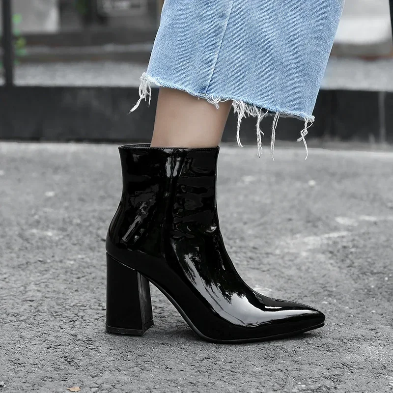 Nowy styl damski moda zimowa Chelsea Boots 2019 nowy Dropshipp buty na niskim obcasie zamek z okrągłymi palcami kwadratowe buty z cekinami