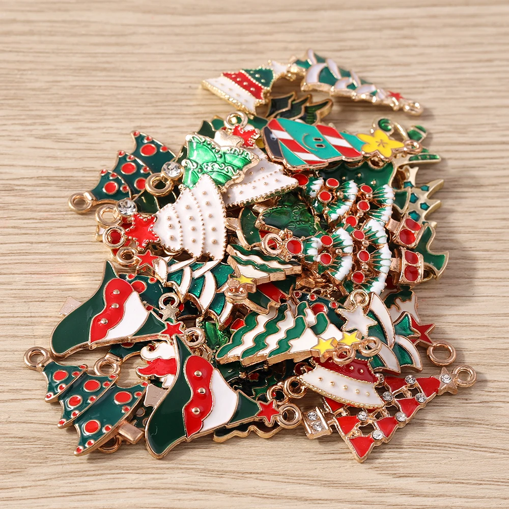 Tusember 20 Stück Emaille-Weihnachtsbaum-Anhänger für die Schmuckherstellung, fröhliche Neujahrs-Ohrringe, Halsketten, Armbänder, DIY-Geschenke – Detail 2