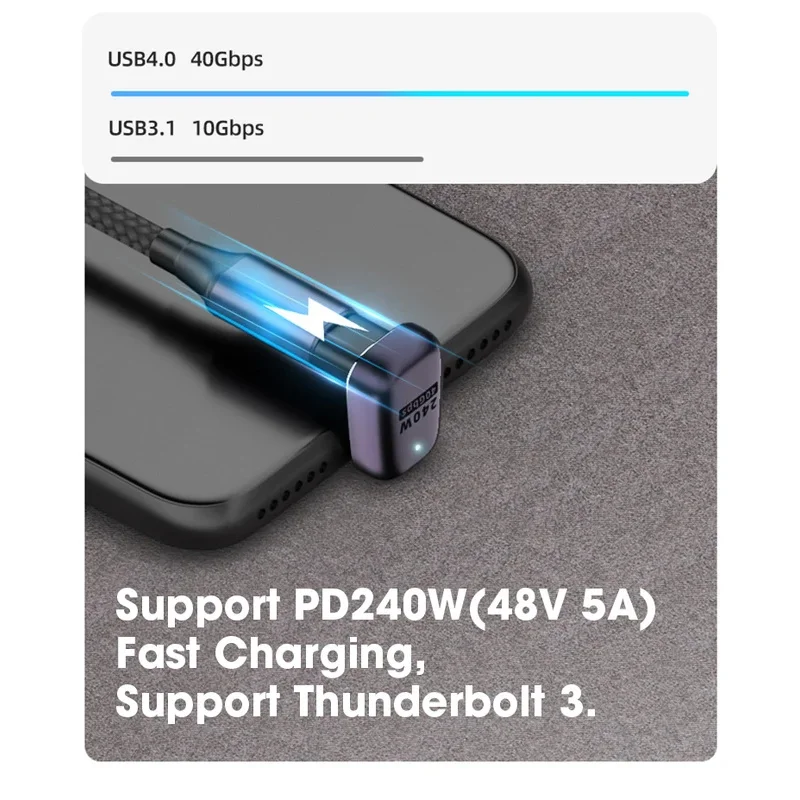 Conector de cargador USB 4,0 PD 240W 8K 60Hz para Macbook 40Gbps adaptador USB C OTG de alta velocidad en forma de U ángulo recto macho a hembra