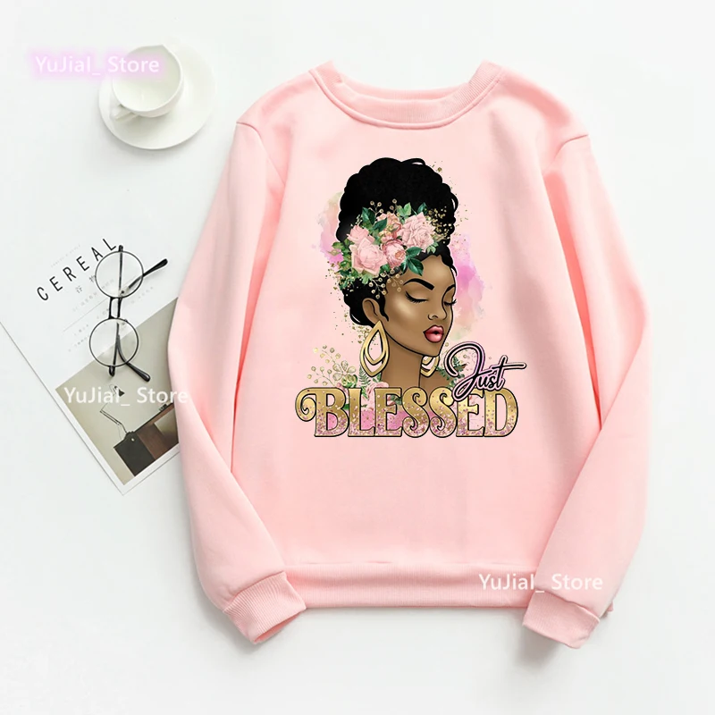 2023 Just Blessed Melanin Graphic Print Hoodies Women Watercolor Black Girls Magic Sweatshirt Femme Harajuku Kawaii Clothes Tops