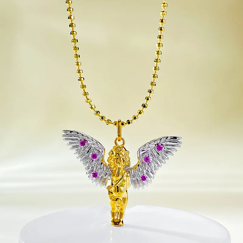 

New 925 Silver Flying Kiss Little Angel Necklace, Maillard Middle Ancient Style Pendant, versatile and luxurious for women