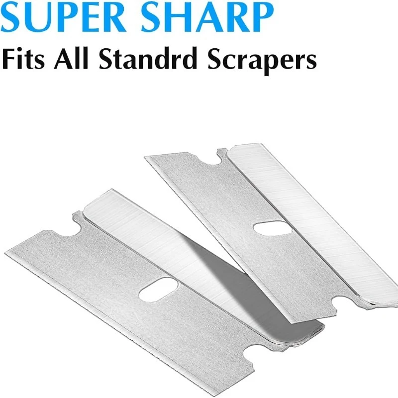 YUANJ 100 Uds hoja de afeitar de un solo filo raspador limpiador de pegamento de vidrio cuchillo removedor hoja de acero herramienta caja de repuesto cuchillas cortadoras