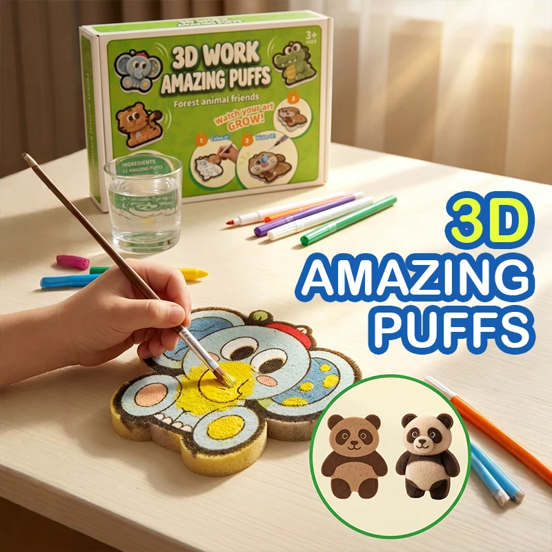 3d立体フォームテクスチャペインティング木質パルプスポンジdiyカラーリングキット-子供向けインタラクティブ教育アートクラフトおもちゃ-誕生日プレゼント