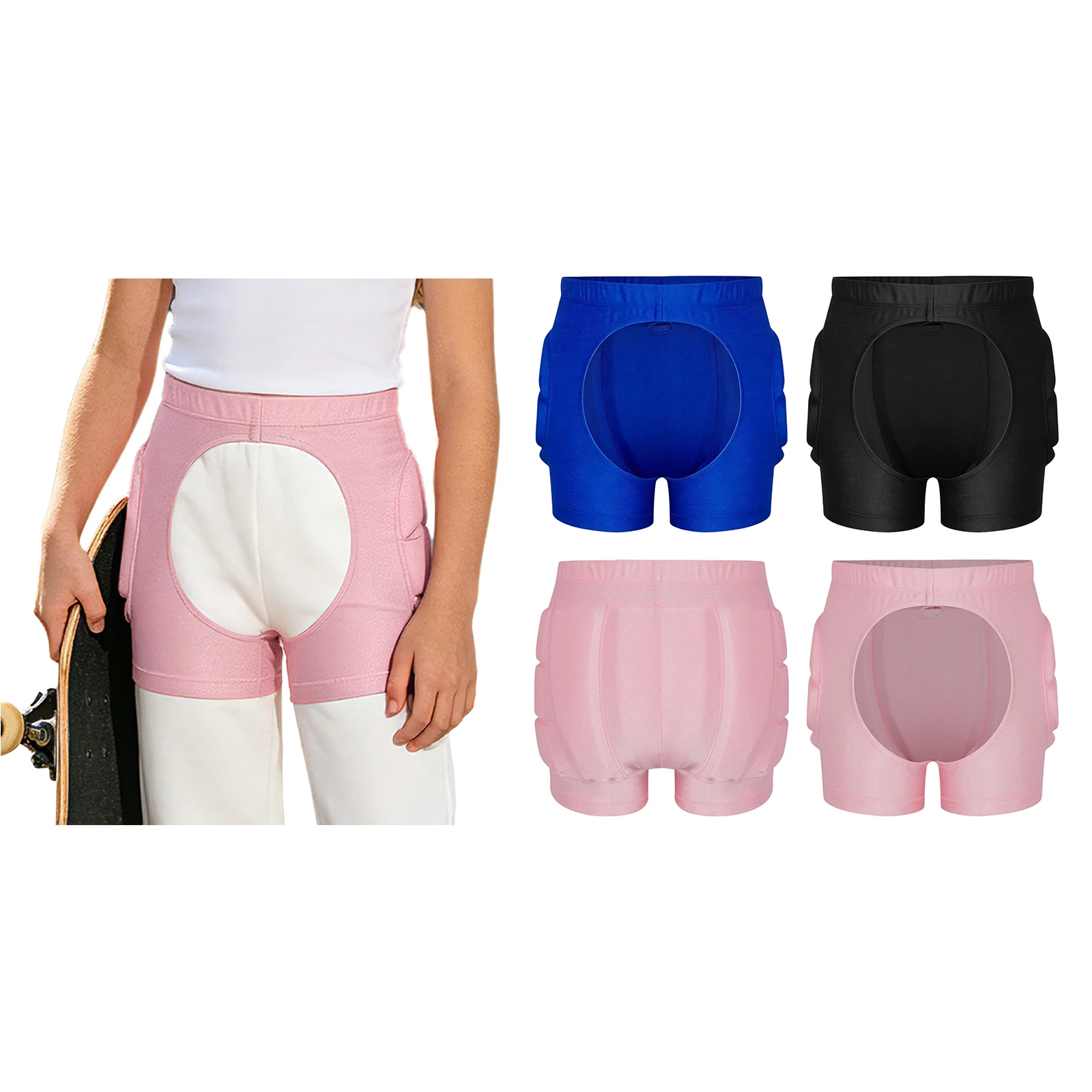 Girls Boys Butt Hip Padded Skateboarding Shorts Cutout Front Skating Snowboarding Short Pants Bottoms view 6