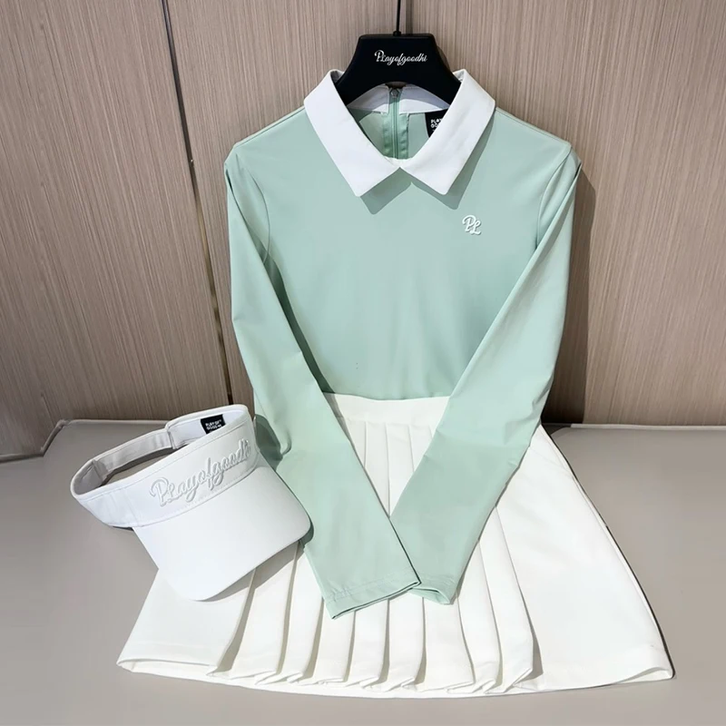 

PL Новая женская одежда для гольфа, осенние рубашки поло с длинными рукавами, женские дышащие тонкие топы, женские плиссированные юбки трапециевидной формы с короткими рукавами