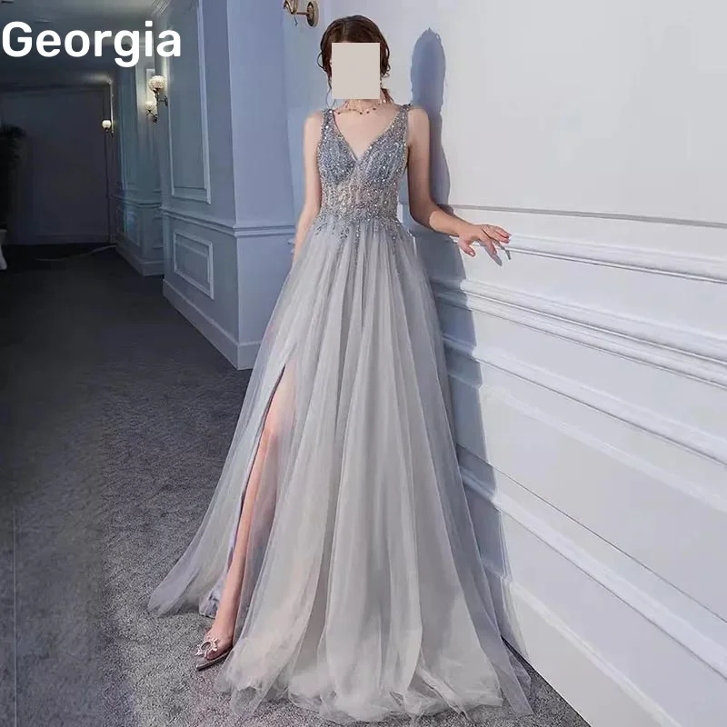 A-Line Formal Occasion Dresses Customize V-Neck Dress Women Elegant Luxury Floor-Length Zipper Up Lace فستان حفلات الزفاف
