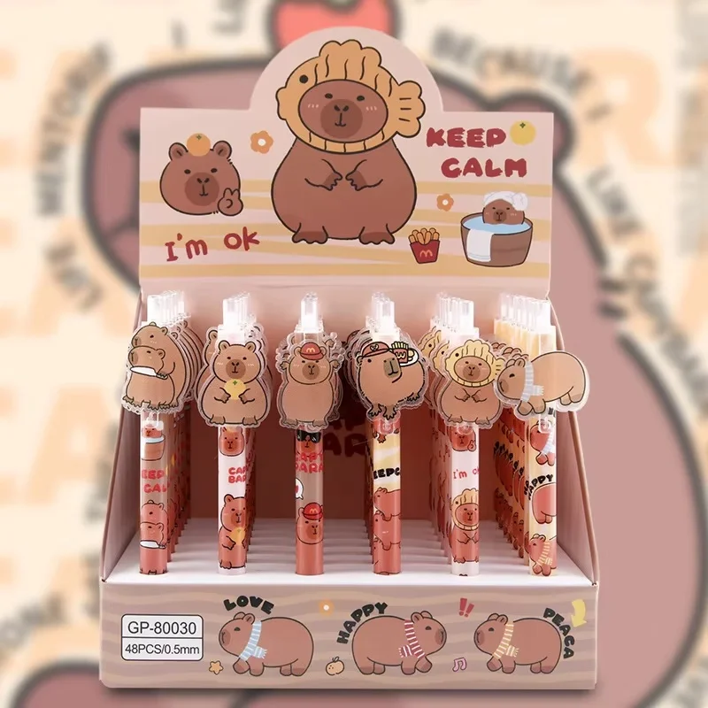 capibala-press-gel-pen-48pcs-black-05mm-cartoon-patch-signature-pen-writing-instrument-student-stationery-supplies-kawaii-gift