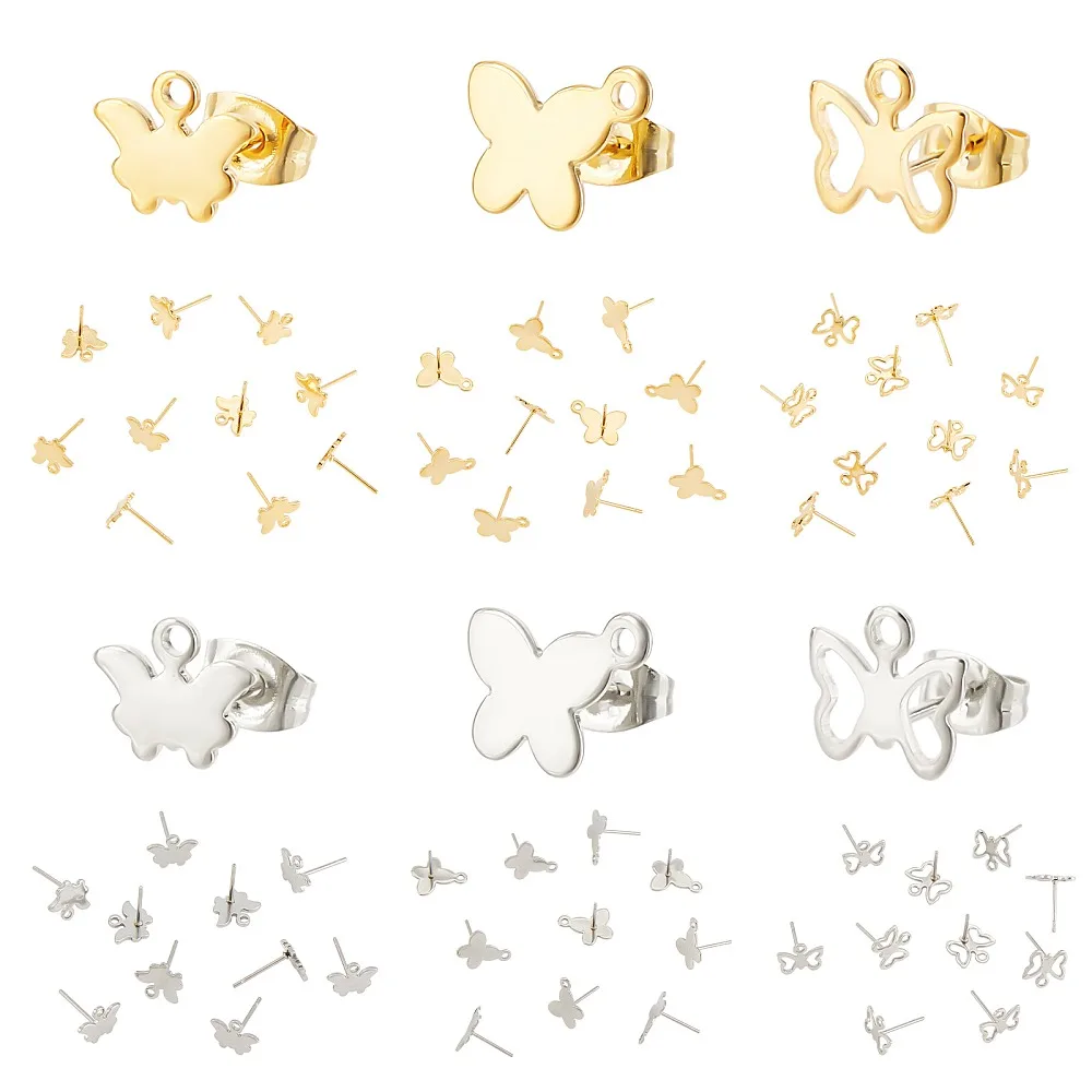 1 صندوق 60 قطعة 6 نمط 304 الفولاذ المقاوم للصدأ قرط الاذن المرصع النتائج مع حلقات أفقية و 201 الفولاذ المقاوم للصدأ الأذن المكسرات/القرط