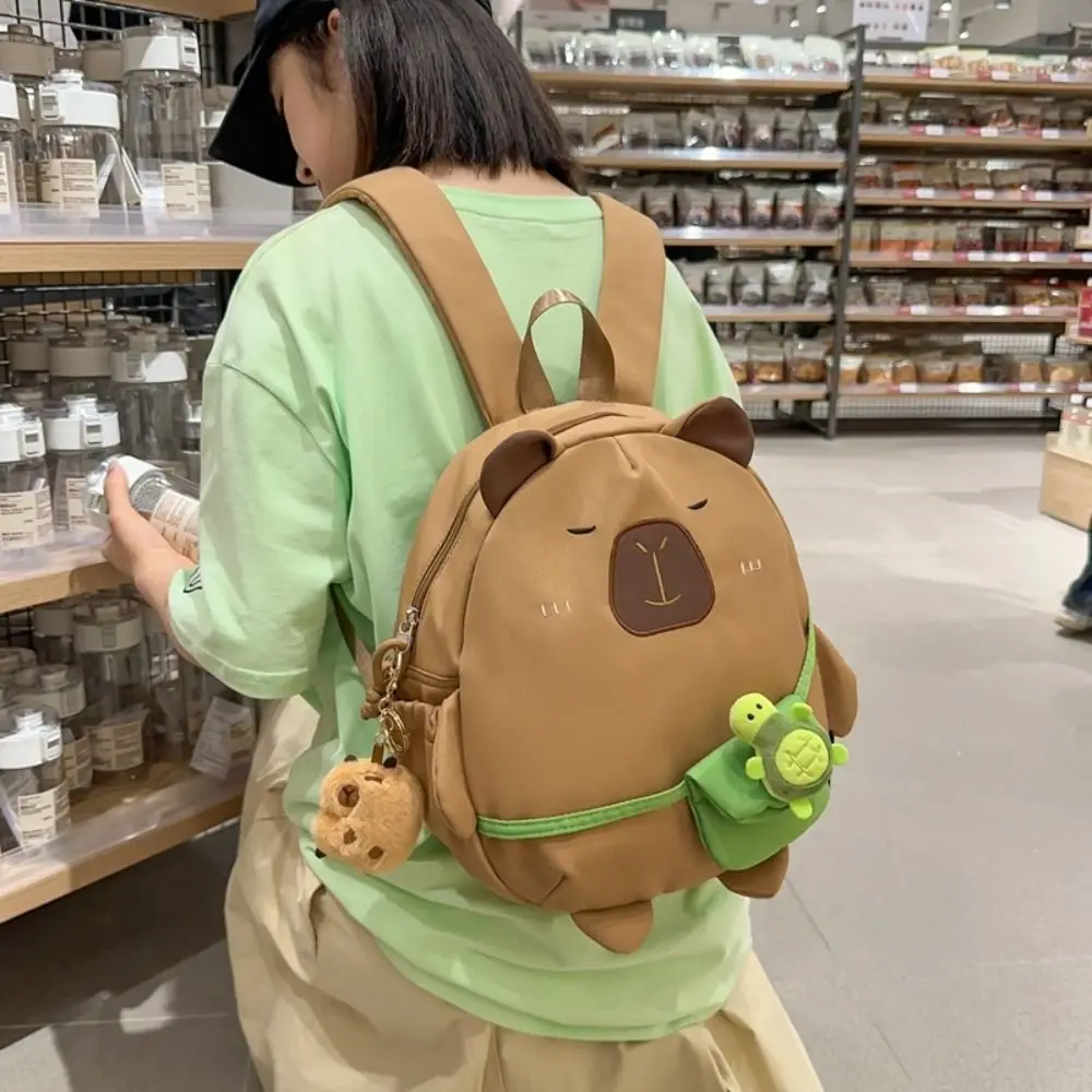 

Cartoon Nylon Capybara Backpack Large Capacity Travel Backpack Laptop Backpack School Bag