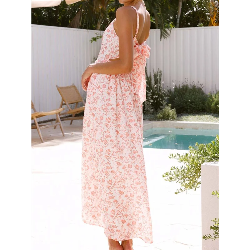 ABRT-Womens 2025 Summer Maxi Dress Sleeveless Floral Smocked Boho Beach Long Dress