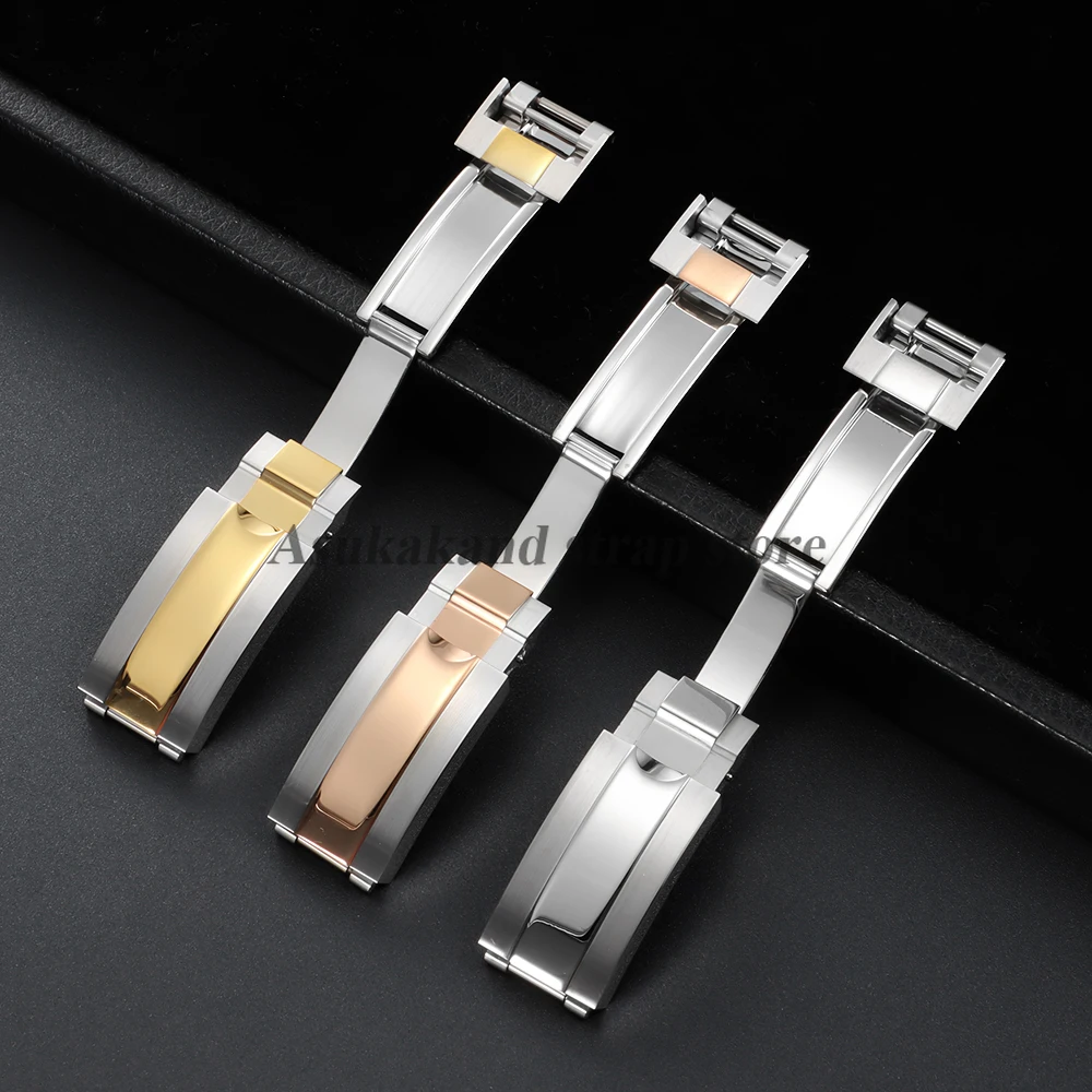 9x9mm Silver Gold Watch Buckle for Rolex DAYTONA SUBMARINER GMT WatchBand Clasp Stainless Steel Fine-tuning Pull Button Buckle