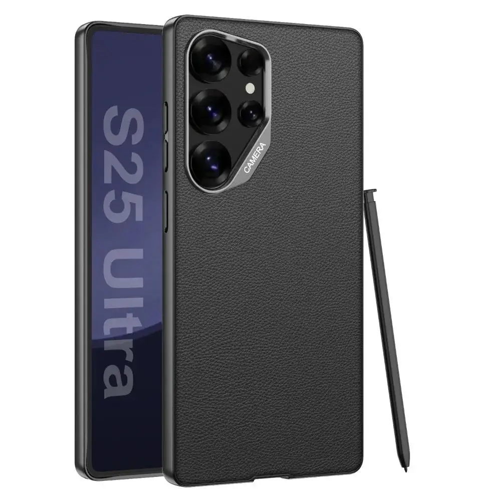 Hochwertige Vegane Leder-Handyhülle für Samsung Galaxy S26 S25 Ultra Schlanke Passform Business-Stil Metall-Linse Kratzfeste Hartschale
