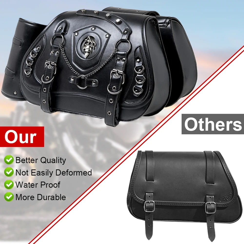 

1 Pair Motorcycle Saddle Bags with Cup Holder Punk Style Locomotive Bag Black Skull Motorcycle Hanging Bag for Harley Motorcycle