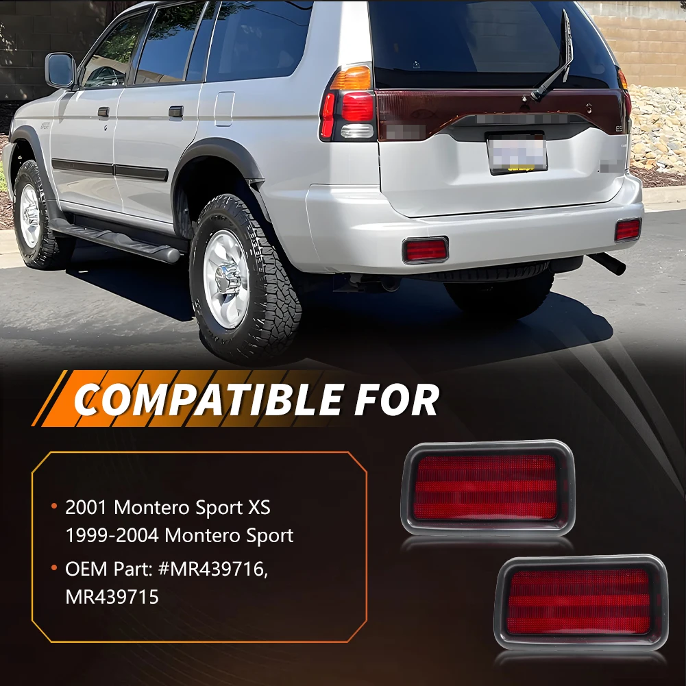 2PCS Rear Bumper Reflector Light Housings For 1999 2000 2001 2002 2003 2004 Mitsubishi Montero Sport No Bulb/Socket  Included view 2
