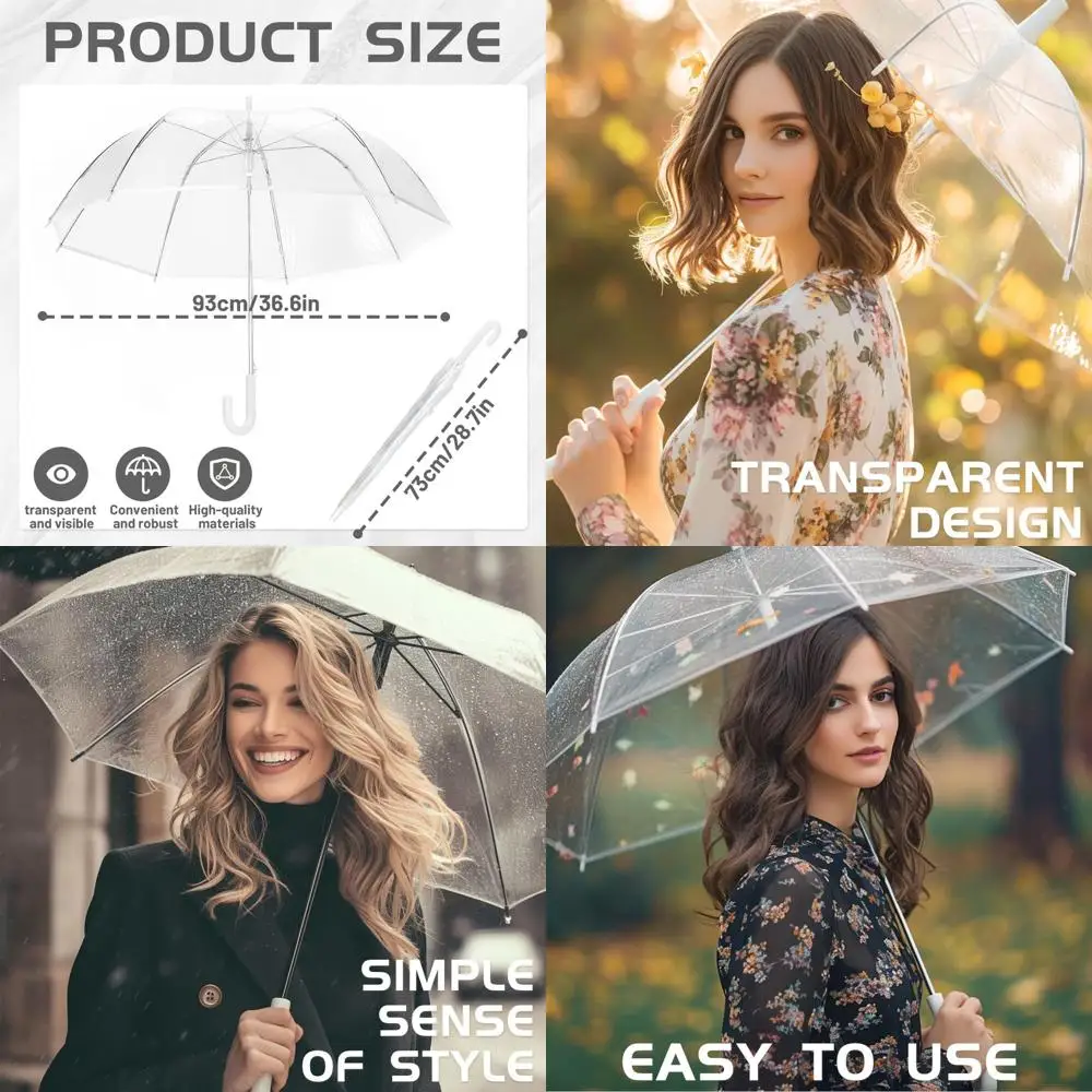 

Pack of 10 Waterproof Transparent Umbrellas - Large Clear Umbrellas for Outdoor Weddings and Events