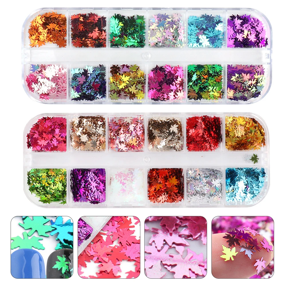 

2 Boxes Nail Art Glitter Maple Leaf Sequins for Women Manicure Decal Supplies Lightweight Portable Nail Art Decorations