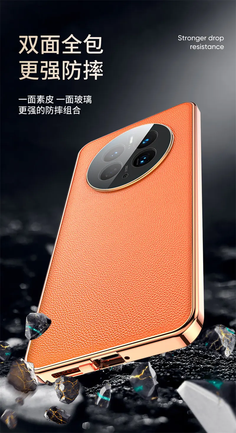 360 Full Protection Metal Bumper Clear Front Glass Case for Huawei Mate 50 Pro DCO LX9 with Back Leather Skin Cover Protector